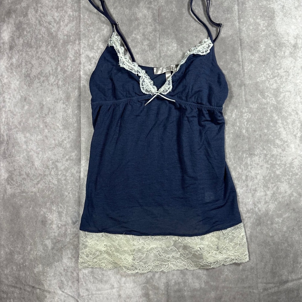 Victoria's Secret Navy Blue Lace Trim Camisole Top Lingerie Women M Babydoll Y2K